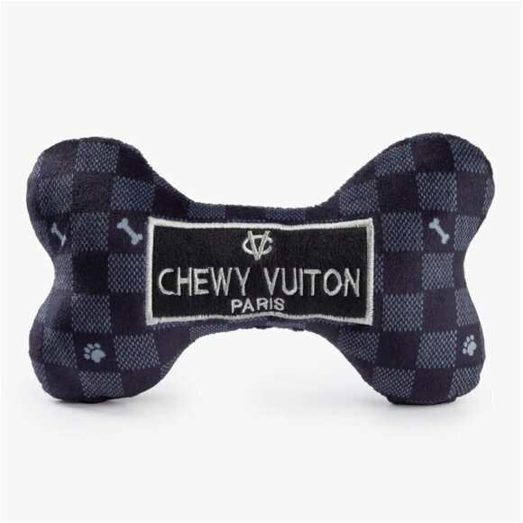 1 LEFT!! CHEWY VUITTON BLACK CHECKERED BONE DOG TOY - Picture 1 of 2